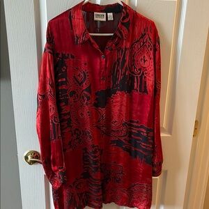 Red and Black Button-Up Silk Shirt by Chico’s
